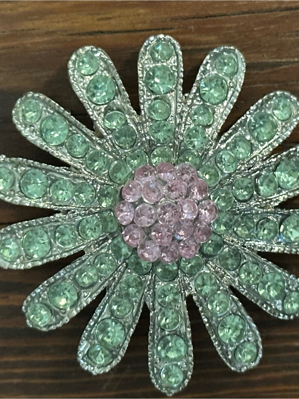 Mint Green and Light Pink Crystal Daisy Brooch